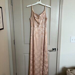 It's So Romantic Champagne Satin Jacquard Cowl Neck Maxi Dress